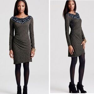 Free People Gray Crochet Ruched Bodycon Long Sleeve Cotton Mini Dress Verinda S